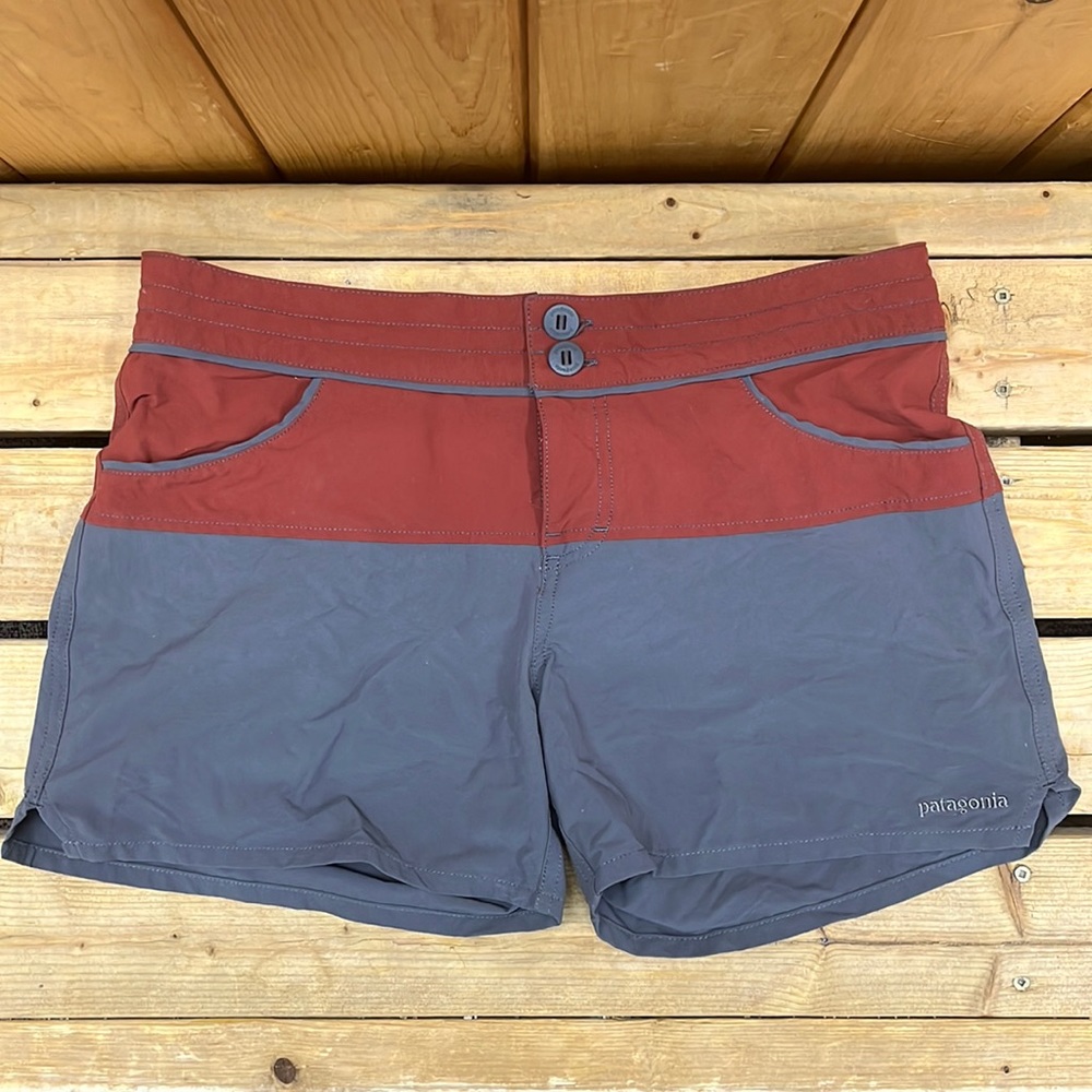 Patagonia women’s colour block board shorts.